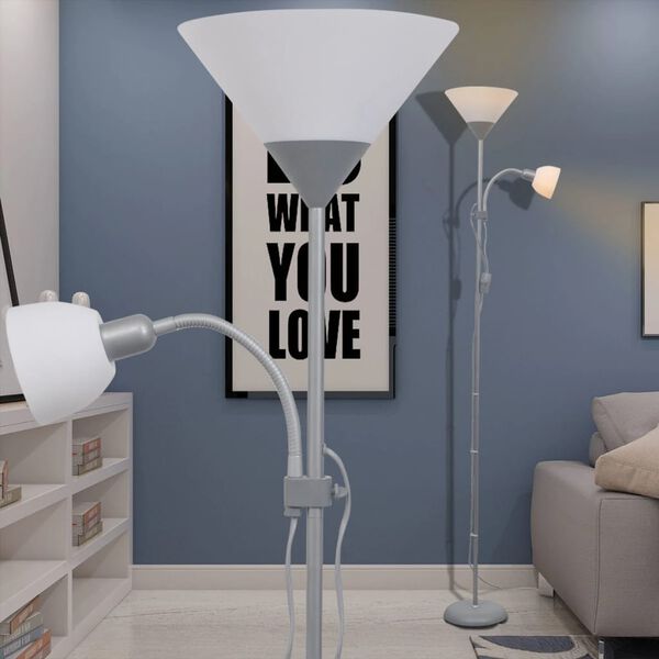 vidaXL Floor Lamp Grey Steel Tall Durable Floor Lamp Cylindrical