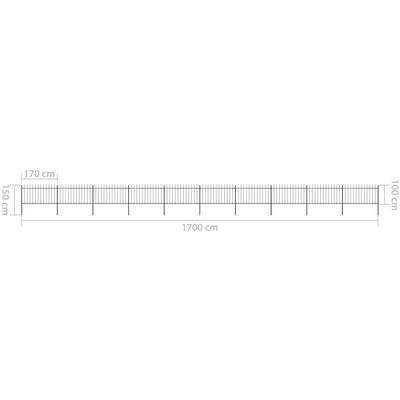 vidaXL Garden Fence with Spear Top Steel 669.3"x39.4" Black