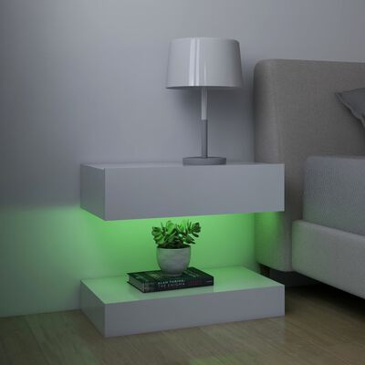 vidaXL LED Bedside Cabinets 2 pcs White 23.6"x13.8" Engineered Wood