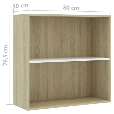 801004 vidaXL 2-Tier Book Cabinet White and Sonoma Oak 80x30x76,5 cm Chipboard