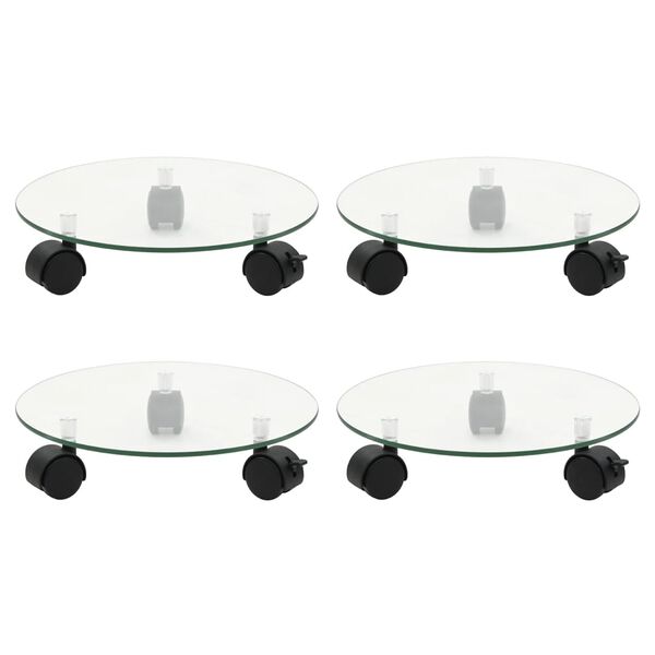 vidaXL Plant Roller Set of 4 Transparent Tempered Glass Small