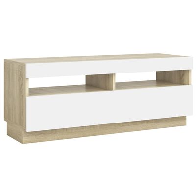 vidaXL TV Cabinet with LED Lights White and Sonoma Oak 39.4"x13.8"x15.7"