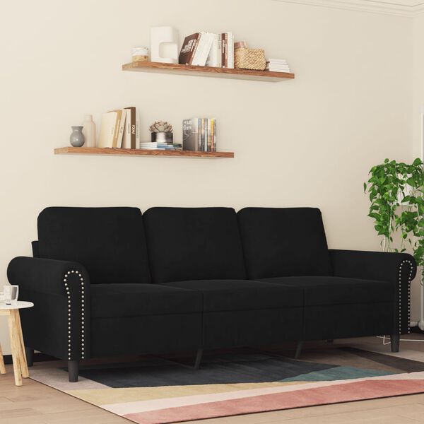 vidaXL 3-seater Sofa Black Velvet 3-seater 3-Seater Sofa Rectangular