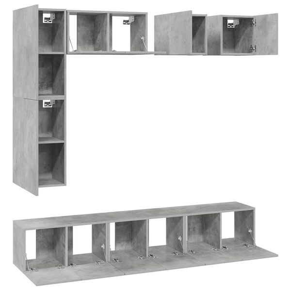 vidaXL 8 Piece TV Stand Set Concrete Gray Engineered Wood
