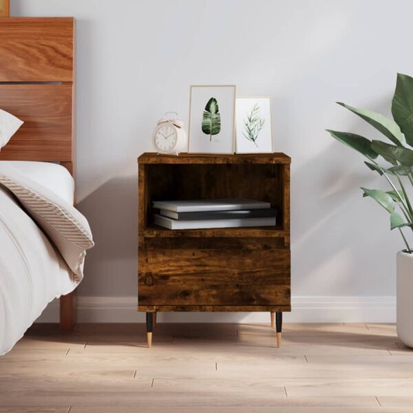 vidaXL Bedside Cabinet Smoked Oak Engineered wood Medium Bedside Cabinet