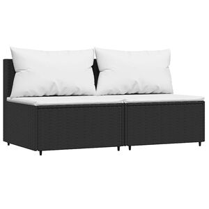 vidaXL Patio Middle Sofa Black with white cushions PE rattan Standard