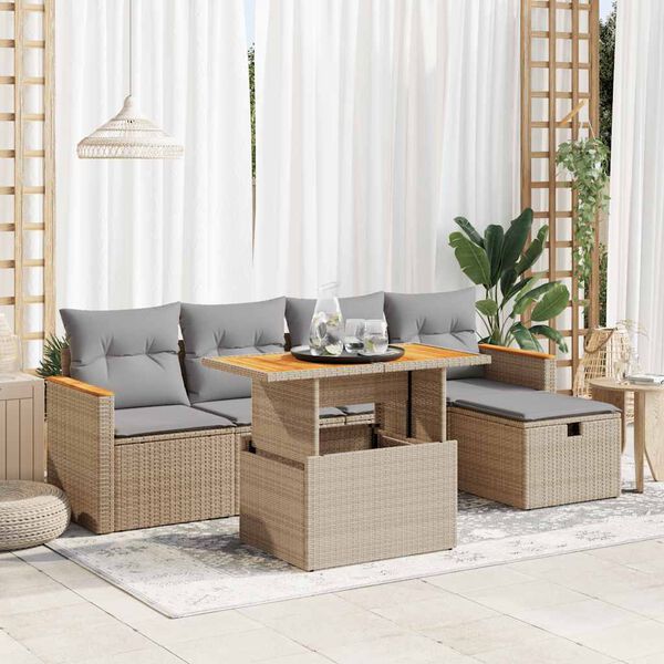 vidaXL Garden Sofa Set Beige, Light Grey PE rattan 6 Piece