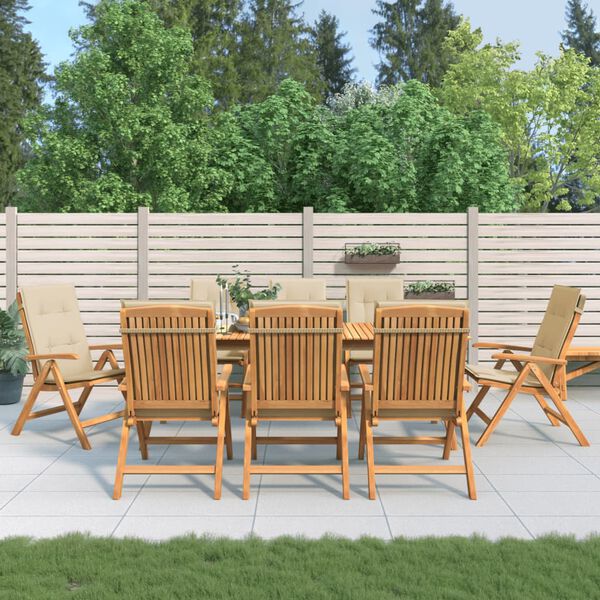 vidaXL Reclining Garden Chair Set of 8 Beige Teak wood Standard
