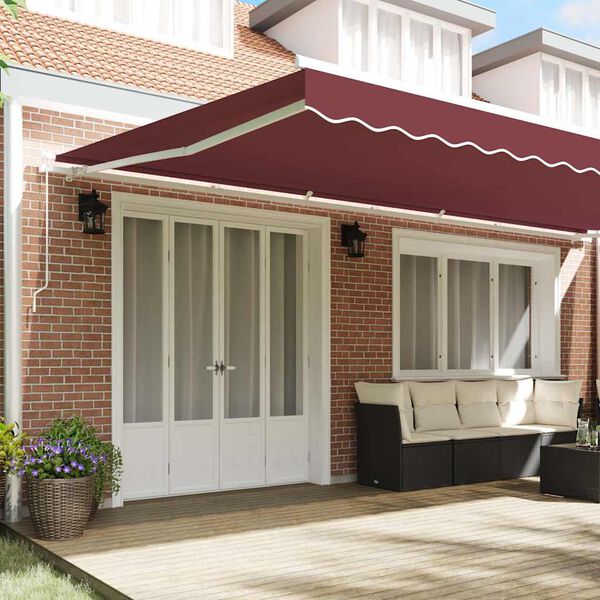 vidaXL Retractable Awning Burgundy Tough Aluminum Frame, UV Resistant Fabric