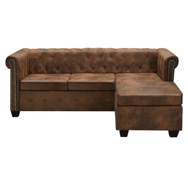 vidaXL Sofa Brown Faux Suede Leather, Wood Large Tough