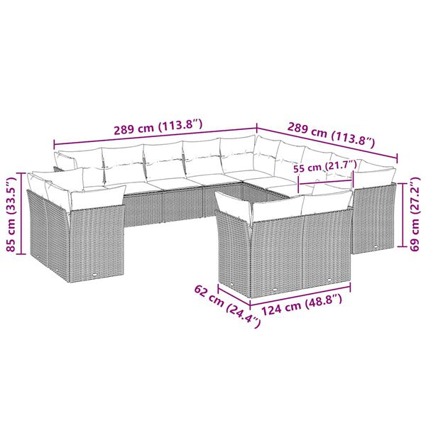 vidaXL Garden Sofa Set Light Grey, Dark Grey PE Rattan, Powder-Coated Steel