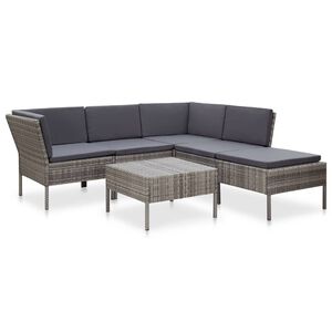 vidaXL Garden Lounge Set Gray Poly Rattan, Powder-Coated Steel, Polyester