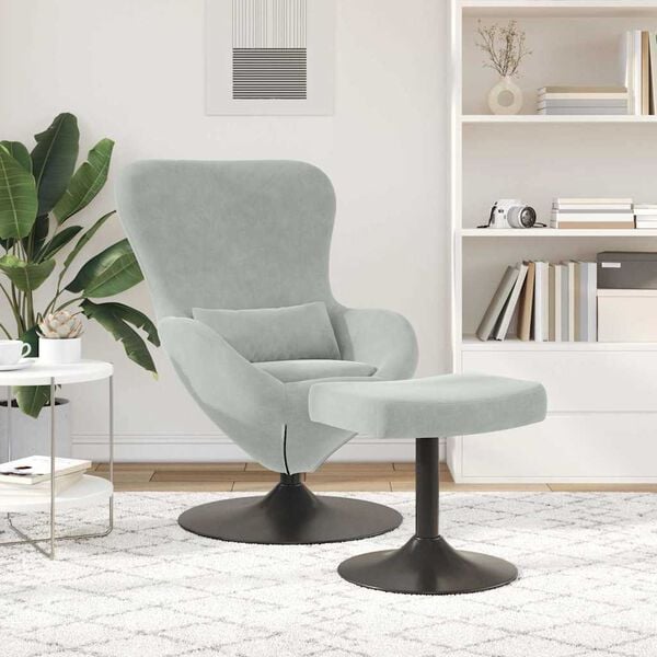 vidaXL Egg Chair with Footstool Light Grey 24.80 x 28.74 x 35.43 in