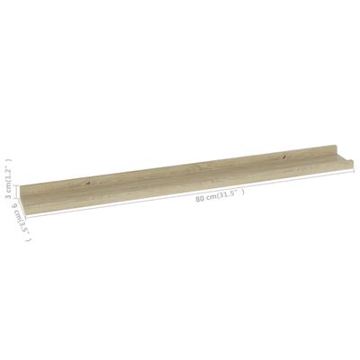 Wooden shelf with dimensions overlay indicating 80 cm length and 9 cm height