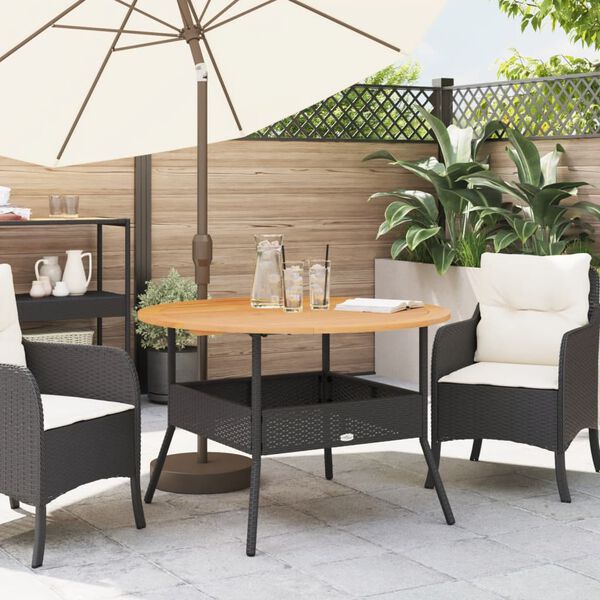 vidaXL Garden Table Black PE rattan, solid acacia wood
