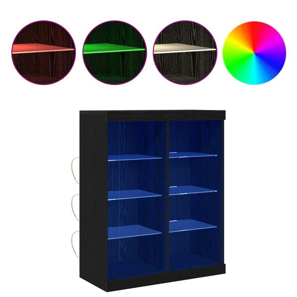 vidaXL LED Sideboard Black Oak 16.14 x 14.57 x 39.37 in