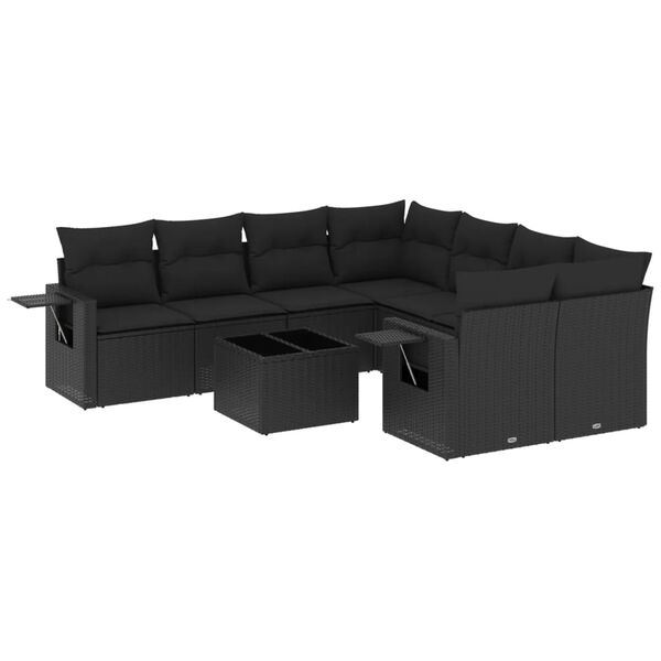 vidaXL Garden Sofa Set Black PE rattan, powder-coated steel, tempered glass