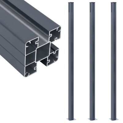 vidaXL Fence Posts 3 pcs Dark Gray 72.8" Aluminum
