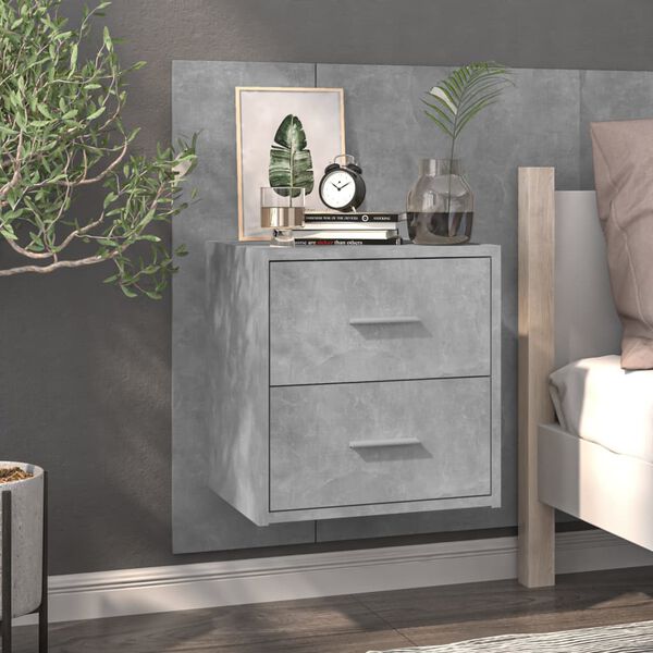 vidaXL Wall-mounted Bedside Cabinet Concrete Gray Engineered Wood Standard