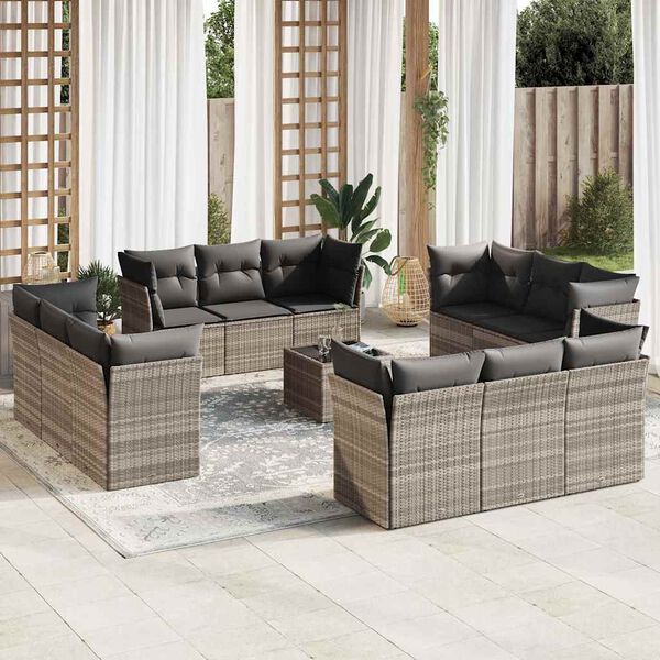 vidaXL Garden Sofa Set Light Grey PE Rattan Large Modular