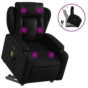 vidaXL Stand up Massage Recliner Chair Black Faux Leather