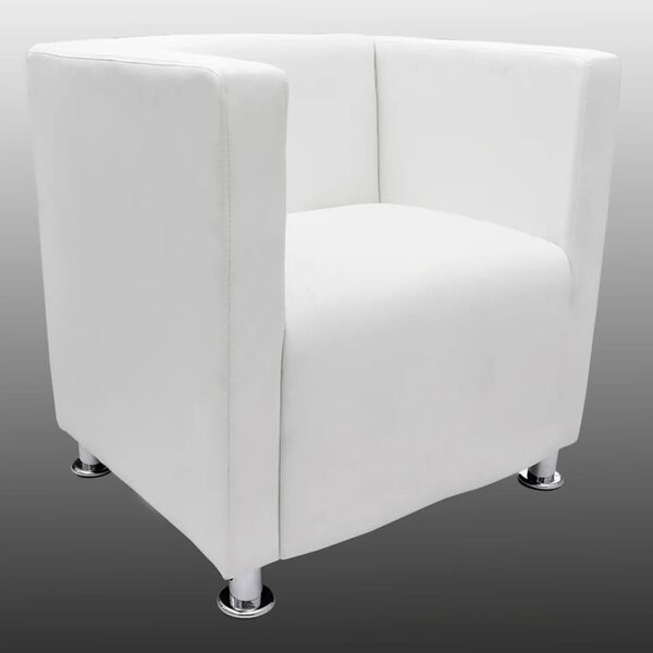 vidaXL Armchair White Faux leather, solid wood, plywood Compact