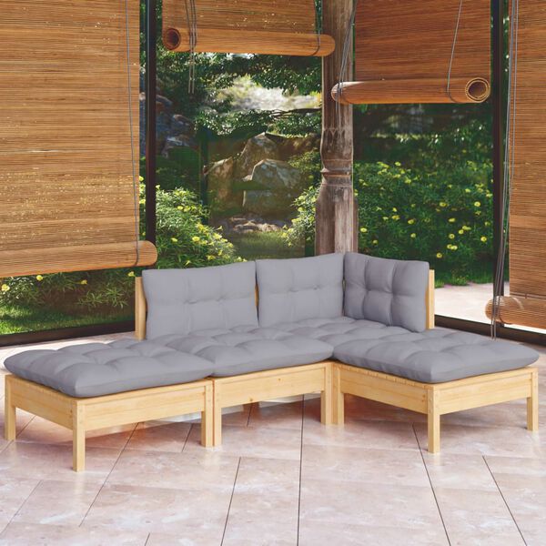 vidaXL Garden Lounge Set Grey Solid Pinewood Medium Modular