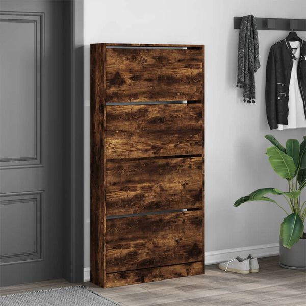 vidaXL Shoe Cabinet Smoked oak Engineered wood Tall Shoe Cabinet
