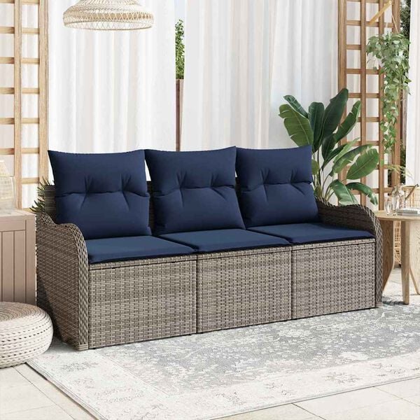 vidaXL Garden Sofa Set with Cushion 3 pcs Grey Poly Rattan