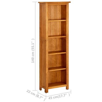 vidaXL 5-Tier Bookcase 17.7"x8.7"x55.1" Solid Oak Wood