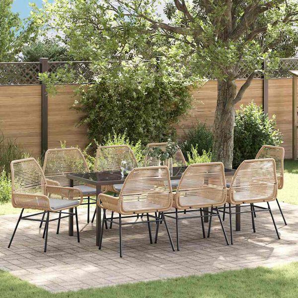 vidaXL Garden Dining Set with Cushion 9 pcs Brown Poly Rattan