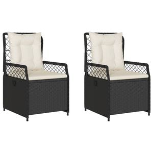 vidaXL Reclining Garden Chair Black PE Rattan, Powder-Coated Steel Medium
