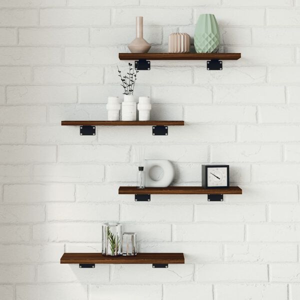 vidaXL Wall Shelf Set of 4 Brown Oak Engineered Wood 15.7x3.9x0.6 in
