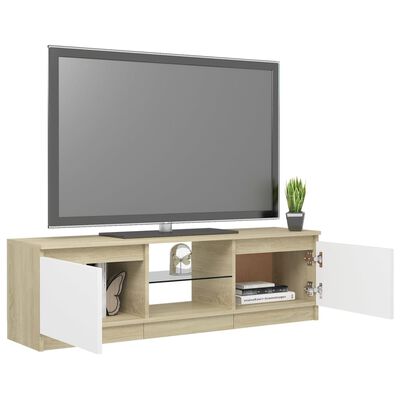 vidaXL TV Cabinet with LED Lights White and Sonoma Oak 47.2"x12"x14"
