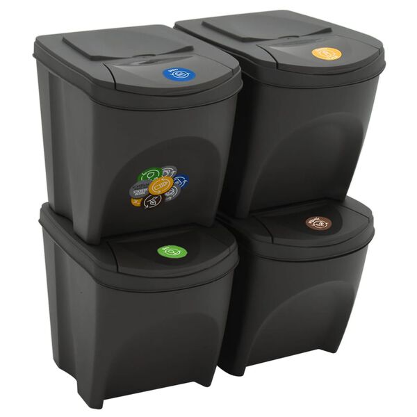 vidaXL Stackable Garbage Bin Boxes 4 pcs Grey 26.4 gal Polypropylene