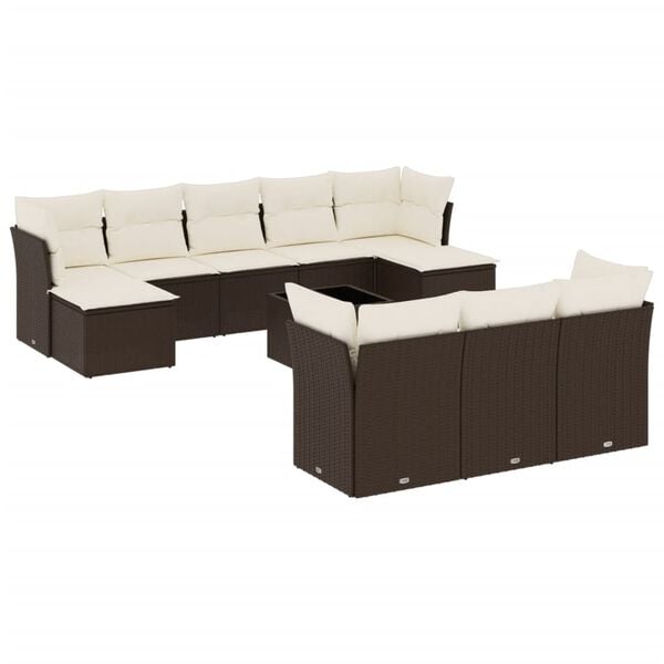 vidaXL Garden Sofa Set Brown PE Rattan Large Water-resistant materials
