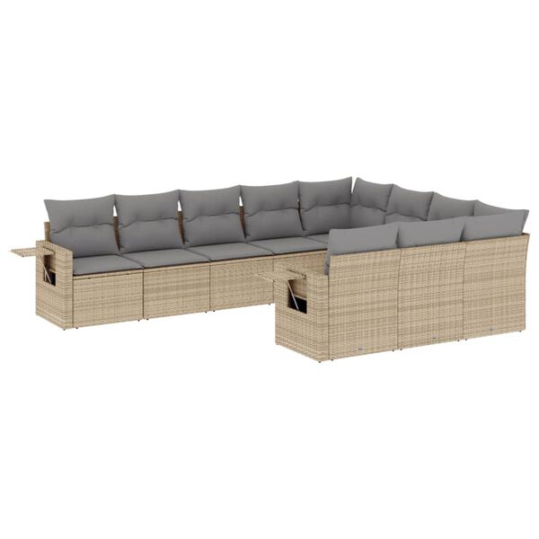 vidaXL Garden Sofa Set Beige PE rattan, powder-coated steel Large