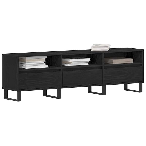 vidaXL TV Cabinet Black Oak 59.06 x 11.81 x 17.52 in Engineered Wood