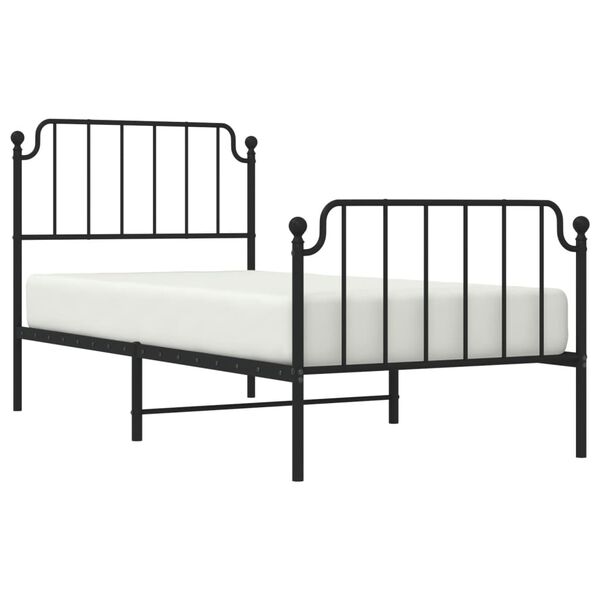 vidaXL Bed Frame Black Powder-Coated Steel Twin Bed Frame Rectangular