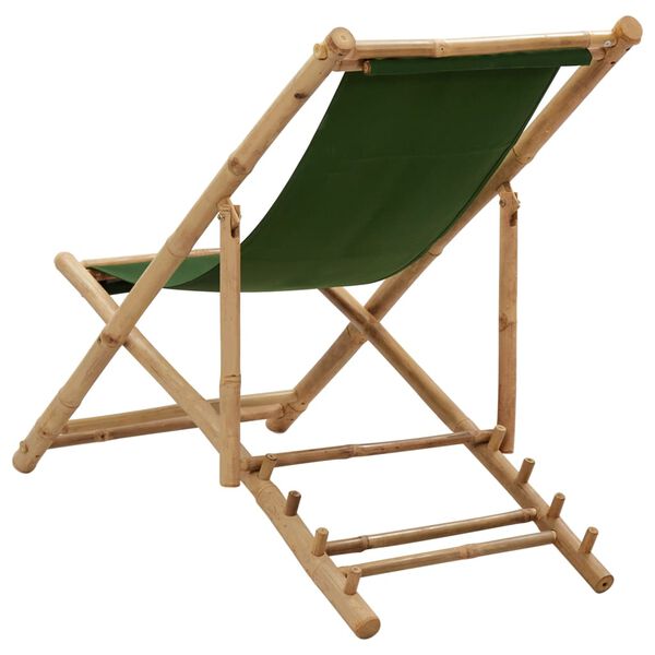 vidaXL Beach Chair Green Bamboo and canvas Perfect for adults Foldable