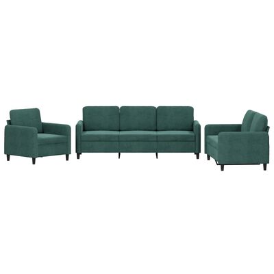 vidaXL 3 Piece Sofa Set Dark Green Velvet