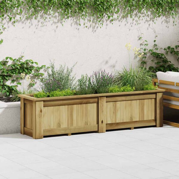 vidaXL Planter Green Treated Pinewood Large Planter Rectangular