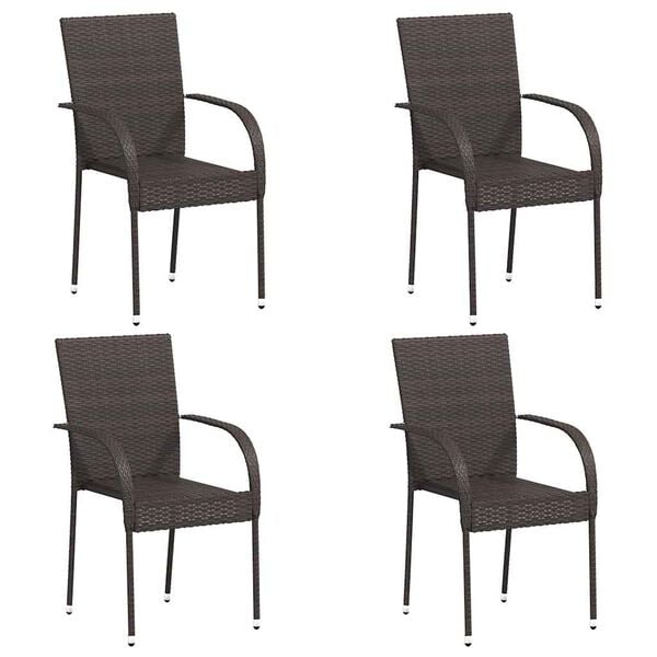 vidaXL Dining Chair Set of 4 Brown PE rattan, powder-coated steel