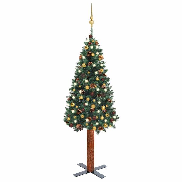 vidaXL Slim Pre-lit Christmas Tree with Ball Set Green 59.1"