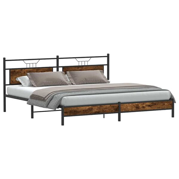 vidaXL Bed Frame Smoked Oak Steel 79 x 79 in Bed Frame Rectangular
