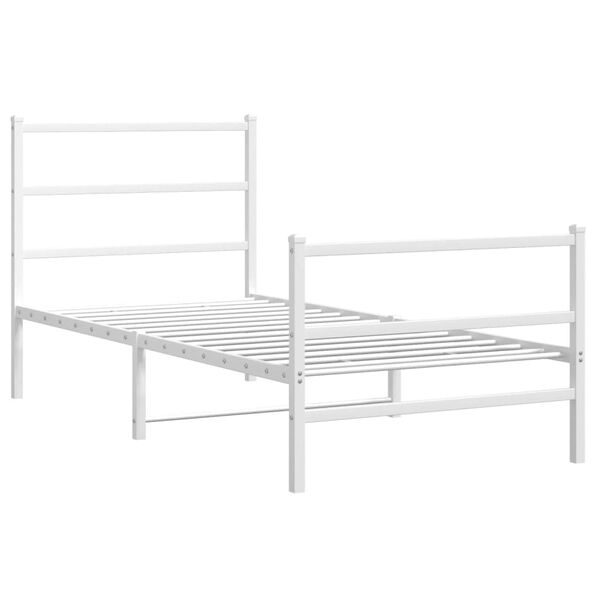 vidaXL Bed Frame White Powder-Coated Steel Twin Bed Frame Rectangular