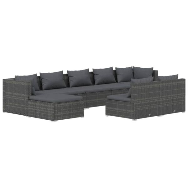 vidaXL Garden Lounge Set Grey PE rattan, powder-coated steel Large