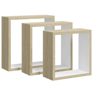 vidaXL Wall Cube Shelf Set of 3 White and Sonoma Oak MDF Small to Medium