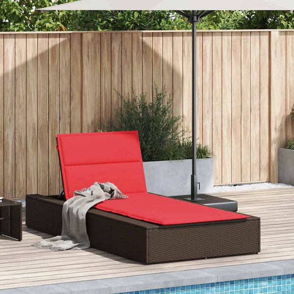 vidaXL Patio Sunbed Brown Poly Rattan Single Durable