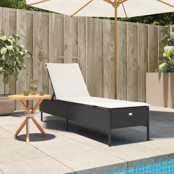 vidaXL Sun Lounger Black PE rattan Full size Adjustable Backrest